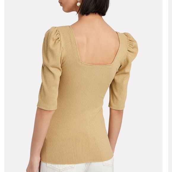 The Range Rib Knit Puff Sleeve Top NWOT in Beige Square Neck - Picture 5 of 6